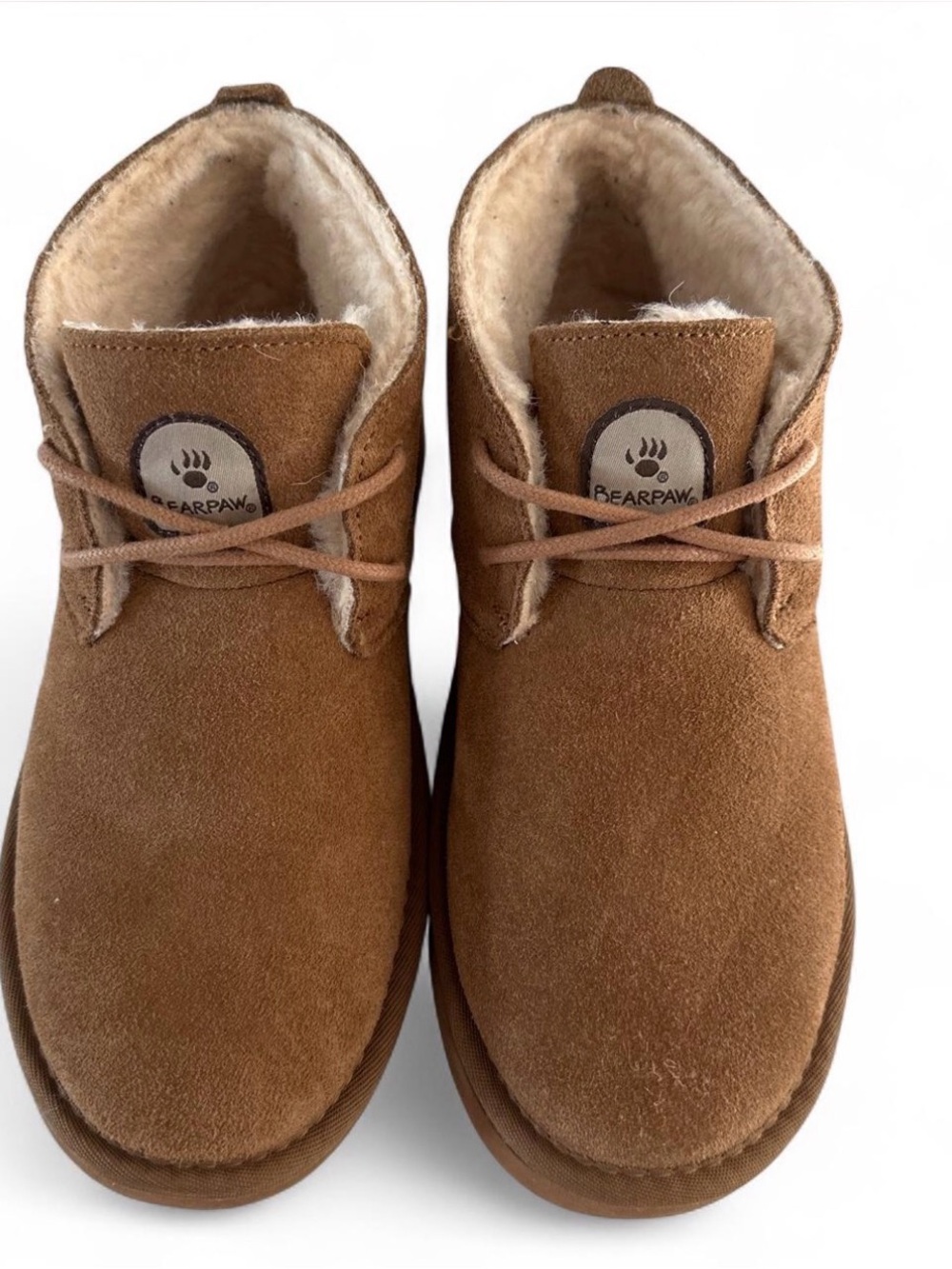 BearPaw Brown Suede Shearling Edie Chukka Boots Sz 6 EUC